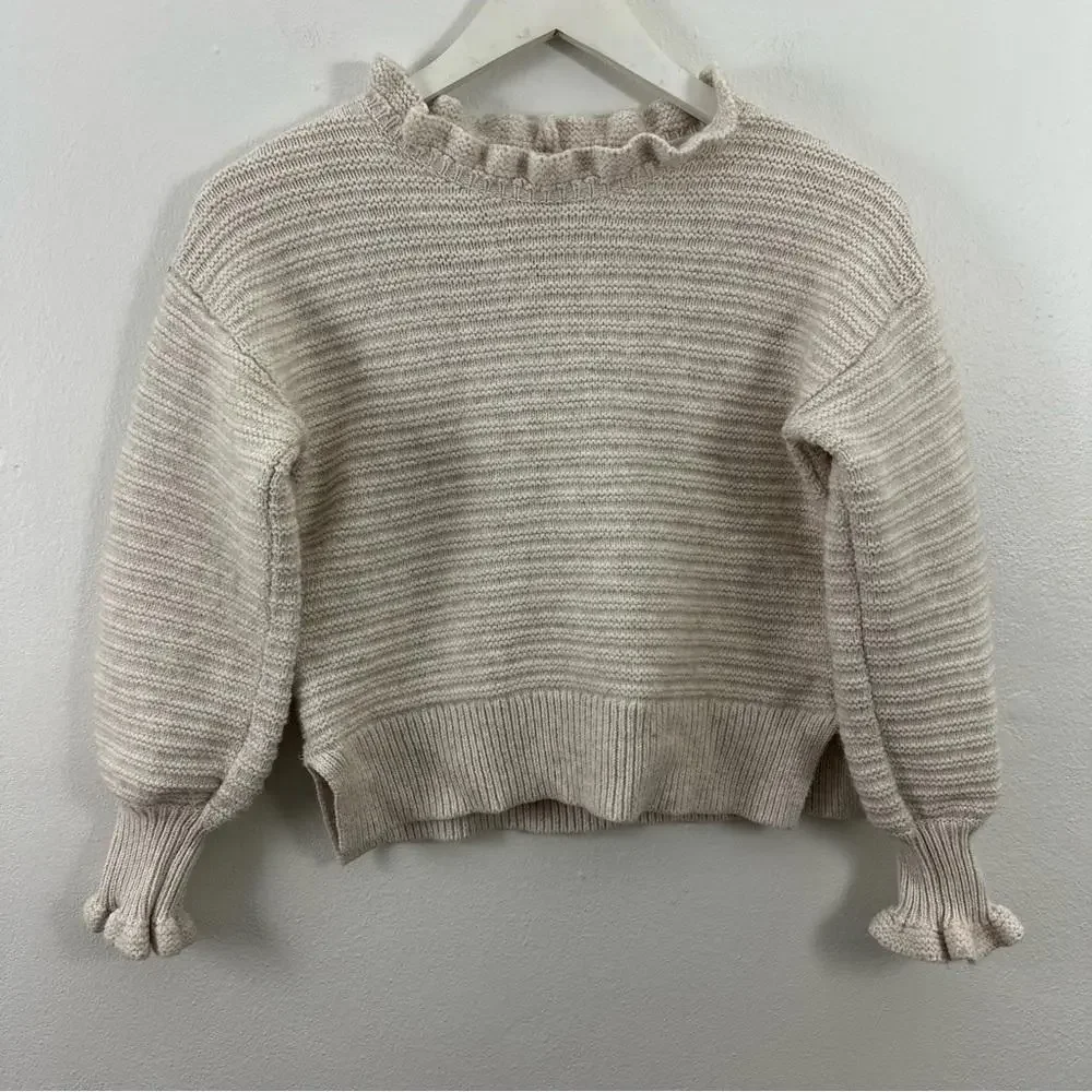 Madewell Women’s Ruffle-Neck Pullover Sweater in Cotton-Merino Yarn Size S - Picture 1 of 6